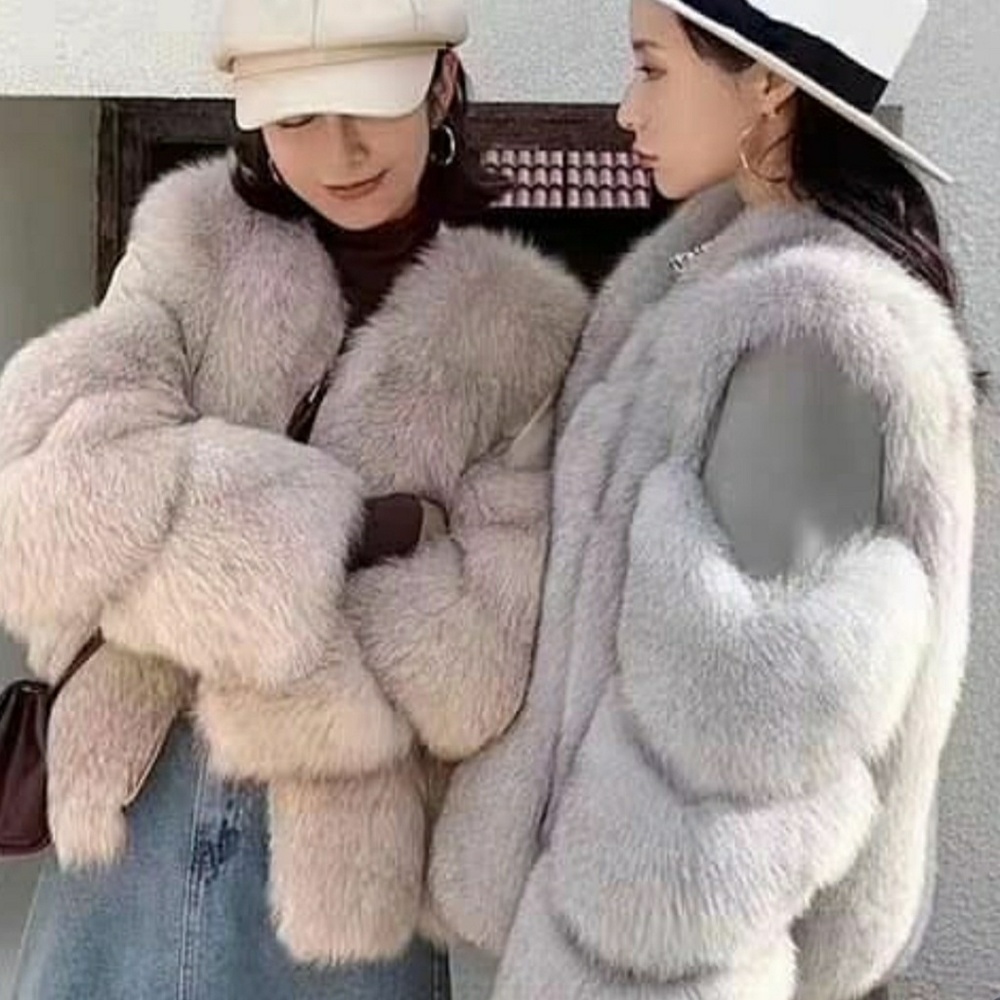 Handnade Leather Fox Fur Mink Coat
